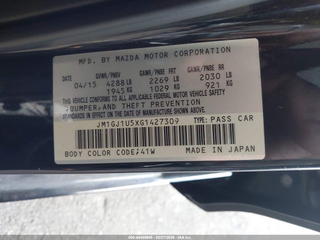 2016 Mazda Mazda6 I Sport მანქანა იყიდება აუქციონზე, vin: JM1GJ1U5XG1427309, აუქციონის ნომერი: 44495665