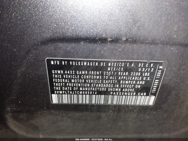 Aukcja sprzedaży 2012 Volkswagen Jetta Sportwagen 2.0l Tdi, vin: 3VWPL7AJ7CM685814, numer aukcji: 44495690