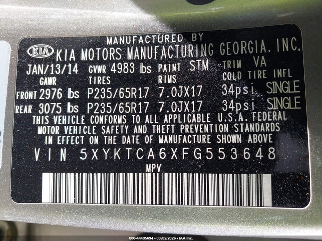 5XYKTCA6XFG553648 KIA SORENTO LX