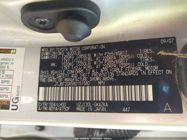 Продаж на аукціоні авто 2008 Lexus Gx 470, vin: JTJBT20X580151580, номер лоту: 44495740