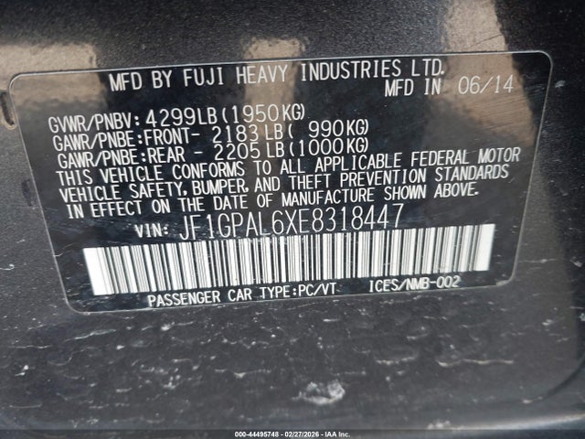 JF1GPAL6XE8318447 Subaru Impreza 2.0i Sport Premium
