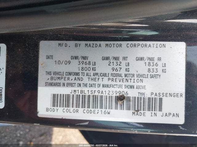 44495752 :رقم المزاد ، JM1BL1SF9A1239906 vin ، 2010 Mazda Mazda3 I Touring مزاد بيع
