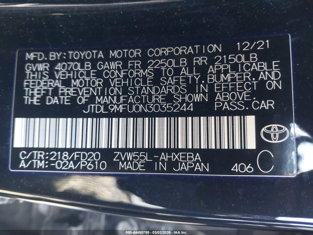 JTDL9MFU0N3035244 Toyota Prius Le Awd-e