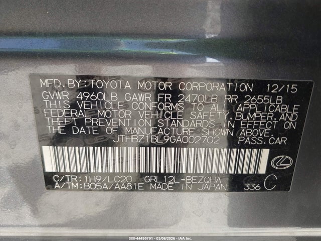 Aukcja sprzedaży 2016 Lexus Gs 350, vin: JTHBZ1BL9GA002702, numer aukcji: 44495791