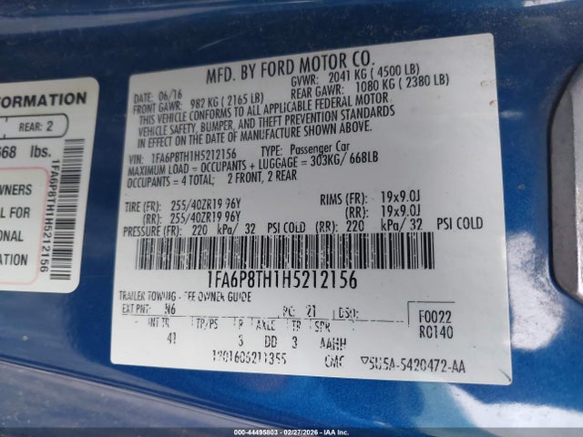 2017 FORD MUSTANG 1FA6P8TH1H5212156 Photo 8