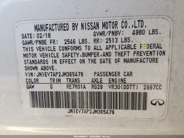 Aukcja sprzedaży 2018 Infiniti Q50 3.0t Luxe, vin: JN1EV7AP2JM365479, numer aukcji: 44495821