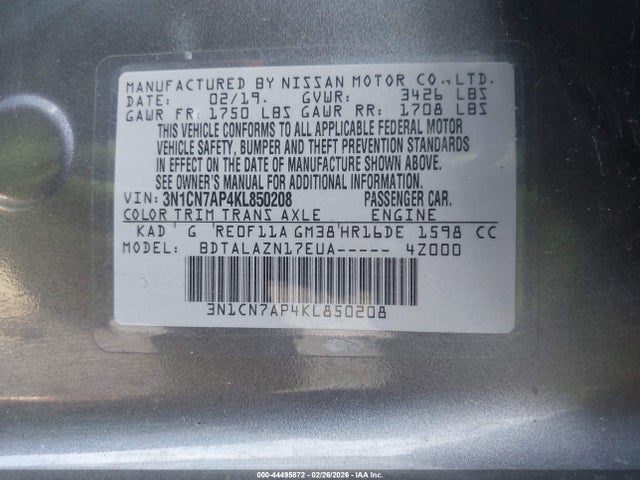 Nissan Versa 1.6 S+ 2019 3N1CN7AP4KL850208 Image 9