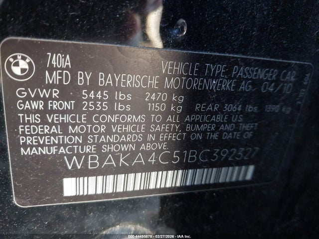2011 BMW 740I WBAKA4C51BC392327 Photo 8