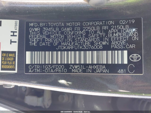 JTDKARFU1K3076008 Toyota Prius Le