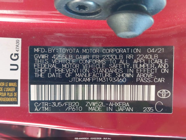 JTDKAMFP1M3193460 Toyota Prius Prime Le