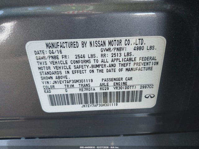 JN1EV7AP3GM301119 Infiniti Q50 3.0t Premium