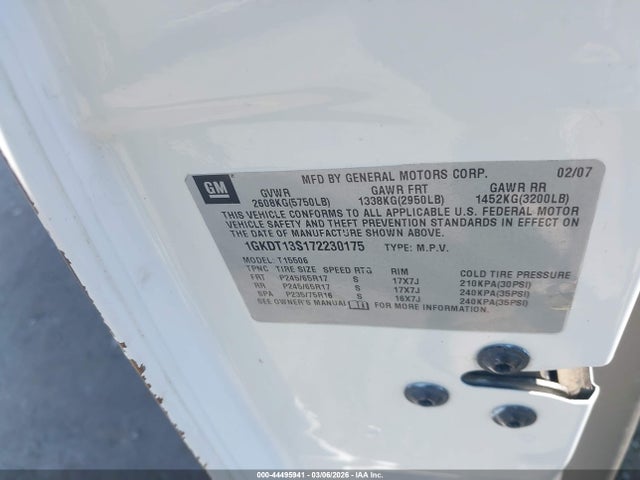 44495941 :رقم المزاد ، 1GKDT13S172230175 vin ، 2007 Gmc Envoy Sle مزاد بيع