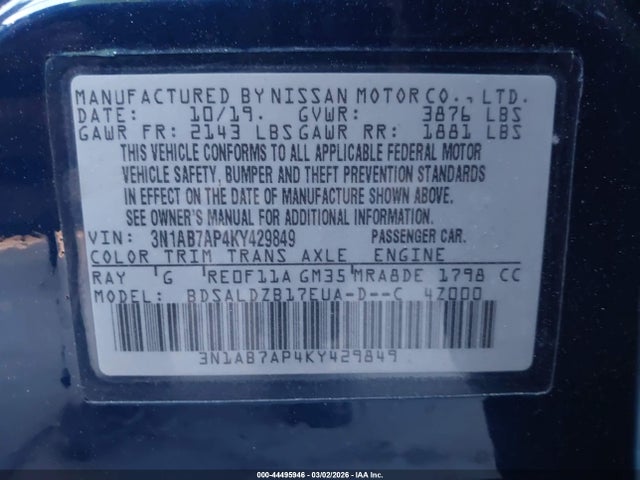 Nissan SENTRA SV 2019 3N1AB7AP4KY429849 Image 9