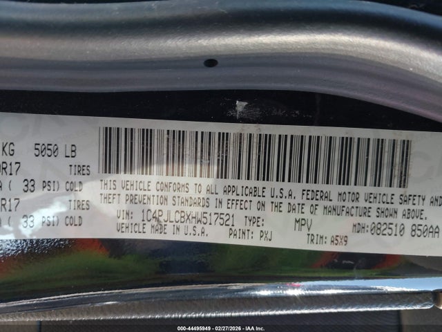 1C4PJLCBXHW517521 Jeep Cherokee Latitude Fwd
