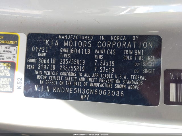 2022 Kia Carnival Mpv Sx მანქანა იყიდება აუქციონზე, vin: KNDNE5H30N6062036, აუქციონის ნომერი: 44495951