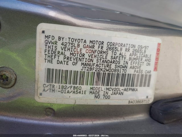 1998 TOYOTA CAMRY JT2BF22K2W0089170 Photo 8