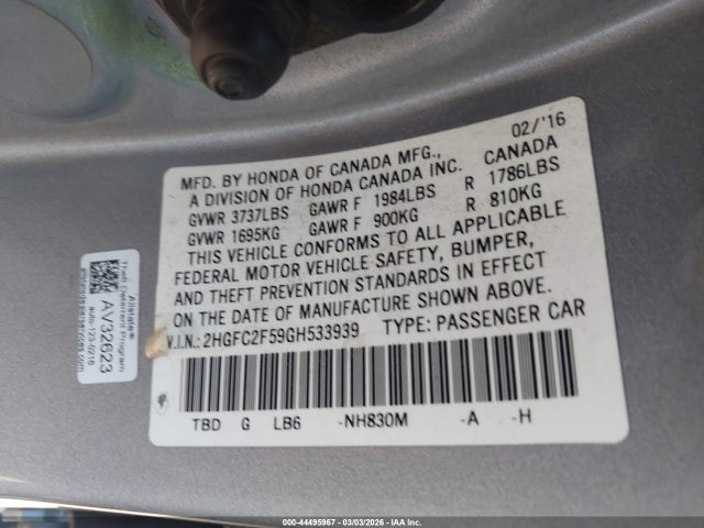Honda Civic Lx 2016 2HGFC2F59GH533939 Image 9