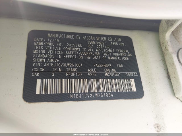 JN1BJ1CV3LW261064 Nissan Rogue Sport S Fwd Xtronic Cvt