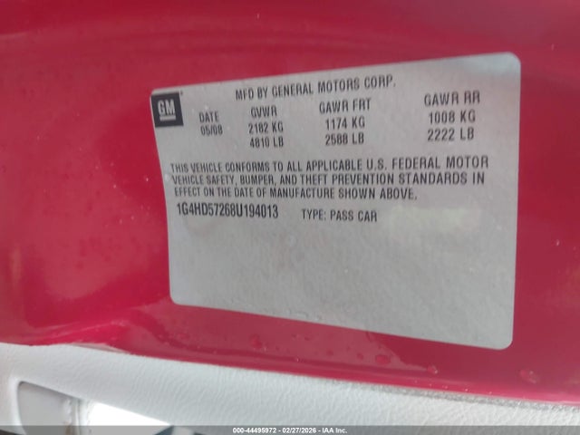44495972 :رقم المزاد ، 1G4HD57268U194013 vin ، 2008 Buick Lucerne Cxl مزاد بيع