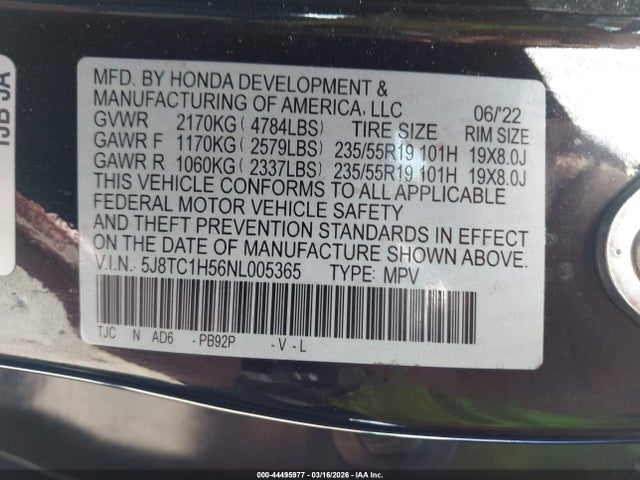 Aukcja sprzedaży 2022 Acura Rdx Technology Package, vin: 5J8TC1H56NL005365, numer aukcji: 44495977