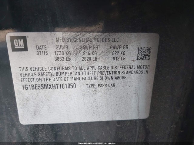 1G1BE5SMXH7101050 Chevrolet Cruze Lt Auto
