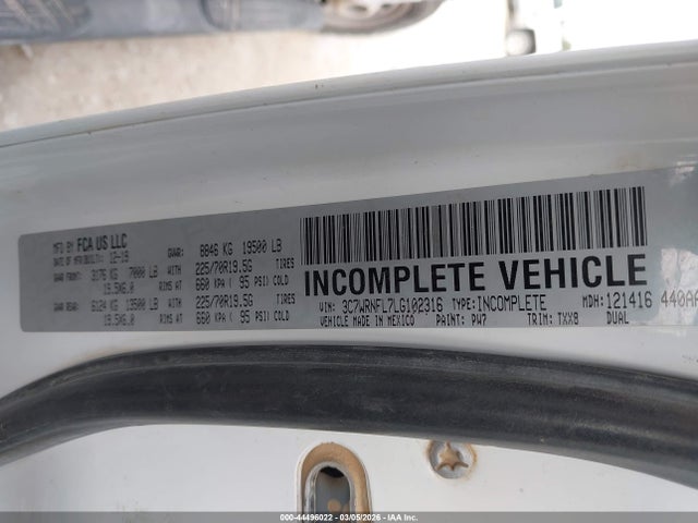 44496022 :رقم المزاد ، 3C7WRNFL7LG102316 vin ، 2020 Ram 5500 Chassis Tradesman/slt/laramie/limited مزاد بيع