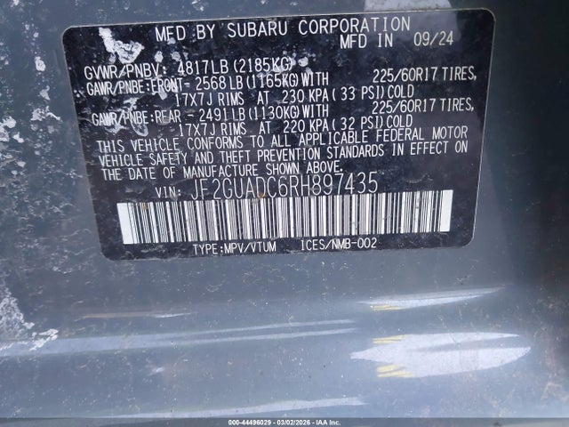 Продаж на аукціоні авто 2024 Subaru Crosstrek Premium, vin: JF2GUADC6RH897435, номер лоту: 44496029