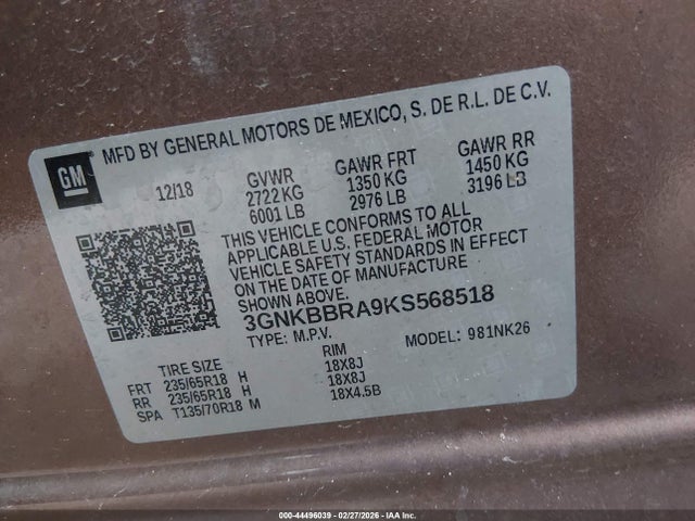 3GNKBBRA9KS568518 Chevrolet Blazer
