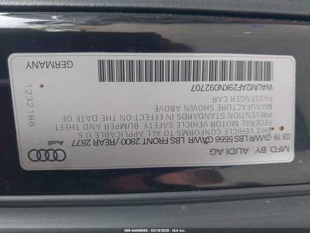 Aukcja sprzedaży 2019 Audi A6 55 Premium, vin: WAUM2AF29KN092707, numer aukcji: 44496060
