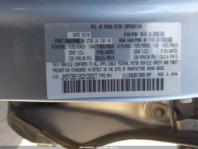 JM3TCBEY2G0122827 Mazda Cx-9 Signature