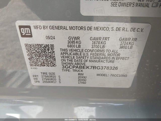 Продажа на аукционе авто 2024 Chevrolet Silverado 1500 2wd  Short Bed Custom, vin: 3GCPABEK7RG378326, номер лота: 44496072