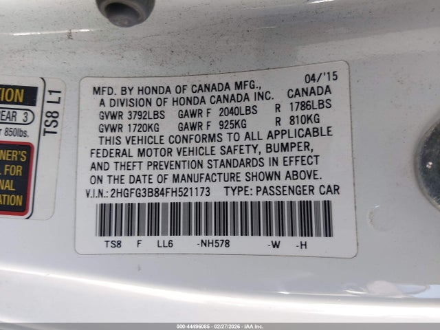 2HGFG3B84FH521173 Honda CIVIC EX