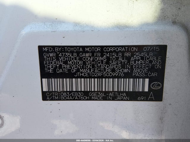 Lexus IS 350 2015 JTHCE1D2XF5009976 Image 9