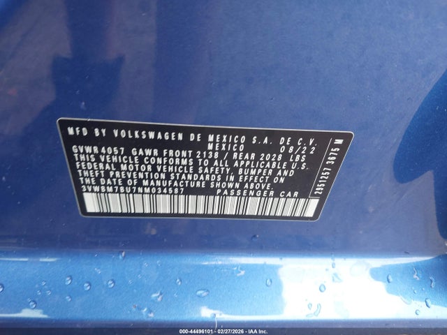 2022 VOLKSWAGEN JETTA 3VWBM7BU7NM034587 Photo 8