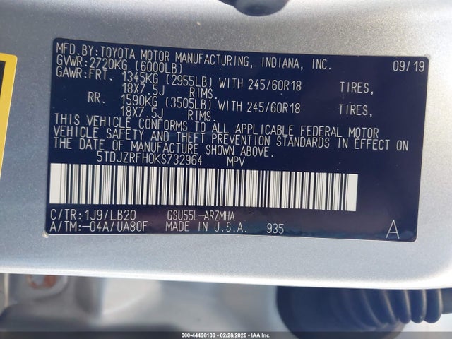 5TDJZRFH0KS732964 Toyota Highlander Xle