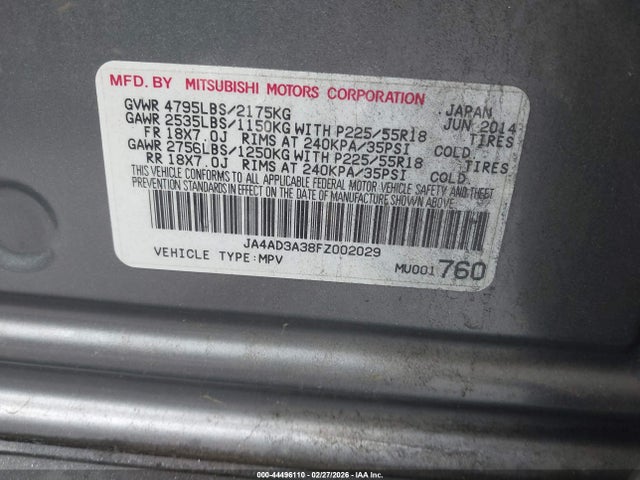 Продаж на аукціоні авто 2015 Mitsubishi Outlander Se, vin: JA4AD3A38FZ002029, номер лоту: 44496110