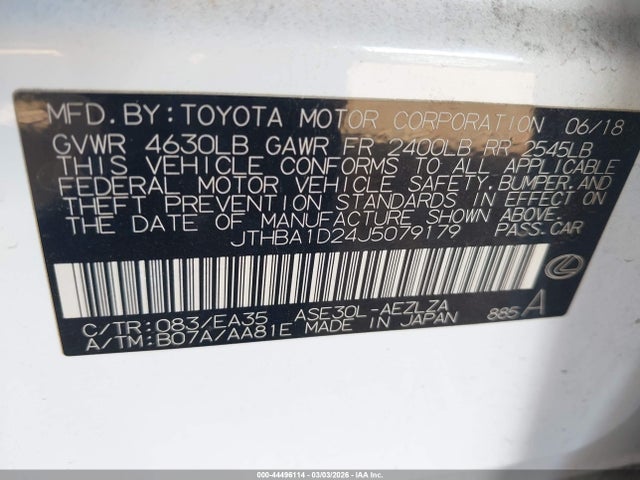 Продажа на аукционе авто 2018 Lexus Is 300, vin: JTHBA1D24J5079179, номер лота: 44496114