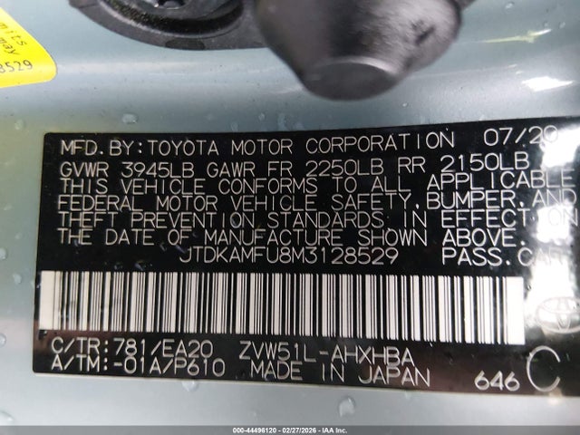 Aukcja sprzedaży 2021 Toyota Prius Xle, vin: JTDKAMFU8M3128529, numer aukcji: 44496120