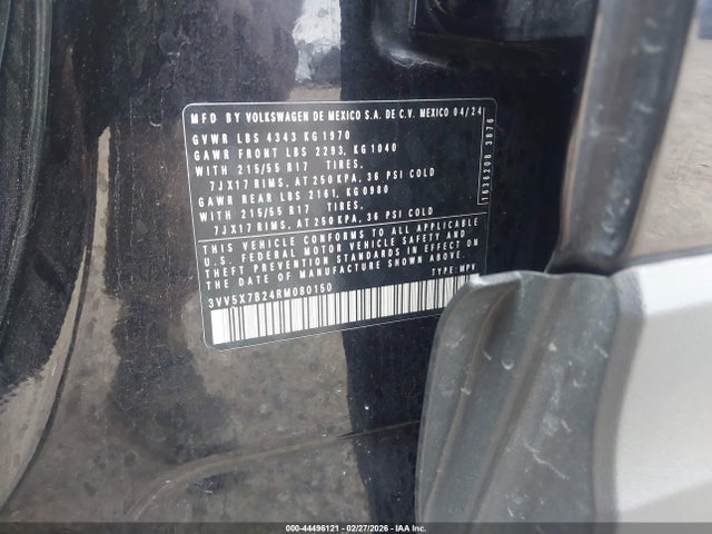 44496121 :رقم المزاد ، 3VV5X7B24RM080150 vin ، 2024 Volkswagen Taos 1.5t S مزاد بيع