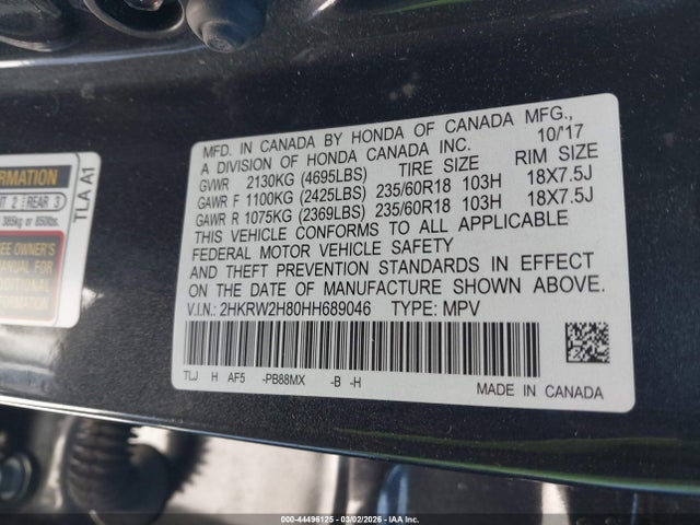 2HKRW2H80HH689046 Honda Cr-v Ex-l/ex-l Navi
