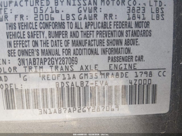 Nissan SENTRA S 2016 3N1AB7AP2GY287069 Image 9
