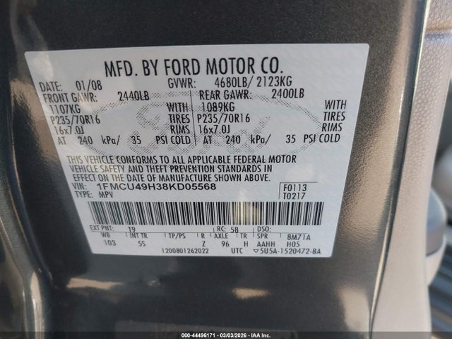 Продажа на аукционе авто 2008 Ford Escape Hybrid, vin: 1FMCU49H38KD05568, номер лота: 44496171