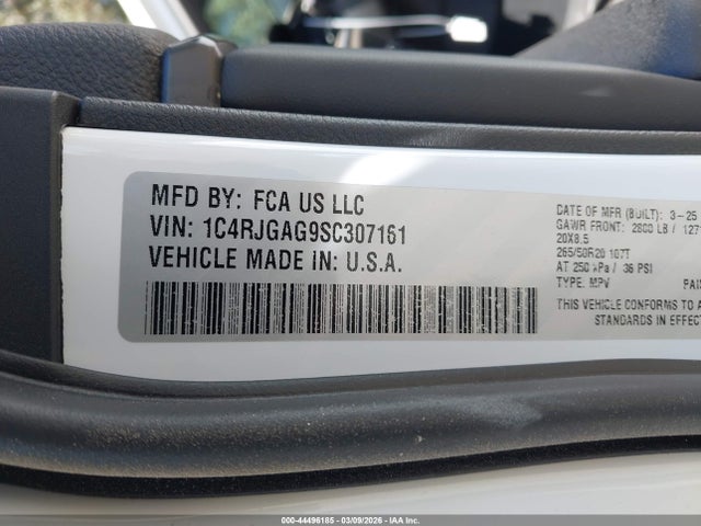 1C4RJGAG9SC307161 Jeep Grand Cherokee Altitude X 4x2