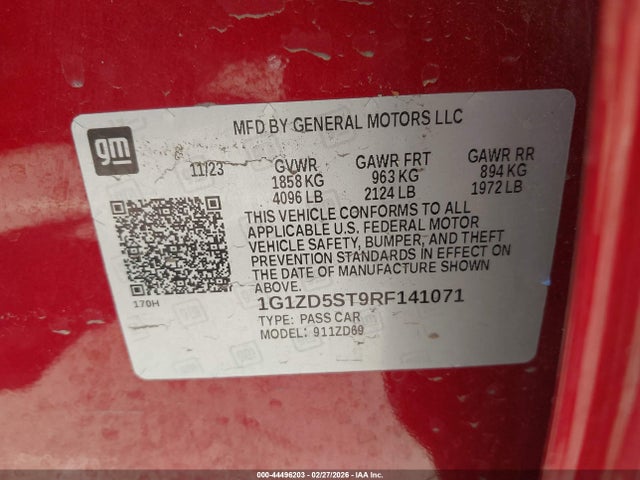1G1ZD5ST9RF141071 Chevrolet Malibu Fwd 1lt