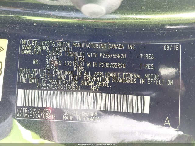 Продаж на аукціоні авто 2019 Lexus Rx 350 F Sport, vin: 2T2BZMCA2KC169631, номер лоту: 44496223