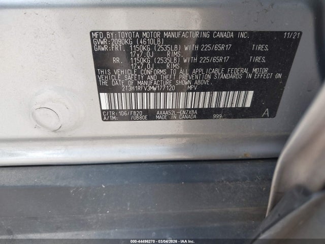 2T3H1RFV3MW177120 Toyota RAV4 LE