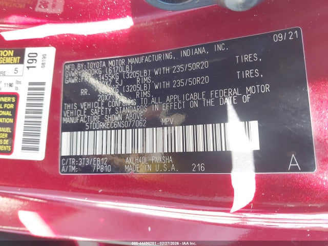 Toyota Sienna Xse 2022 5TDDRKEC6NS077062 Image 9