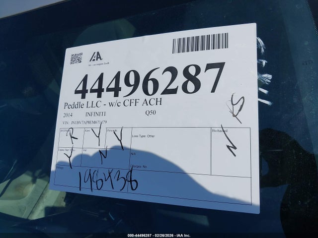 Продаж на аукціоні авто 2014 Infiniti Q50 Premium, vin: JN1BV7AP8EM671479, номер лоту: 44496287