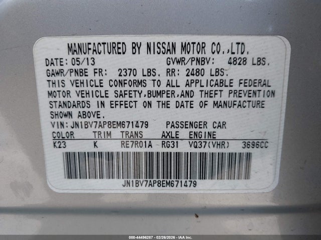 Продаж на аукціоні авто 2014 Infiniti Q50 Premium, vin: JN1BV7AP8EM671479, номер лоту: 44496287