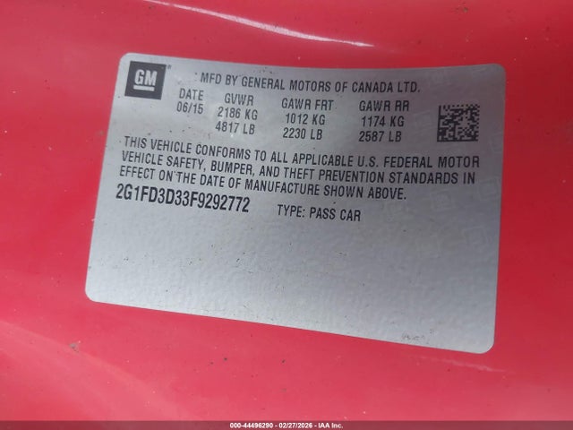 Chevrolet Camaro 1lt 2015 2G1FD3D33F9292772 Image 9